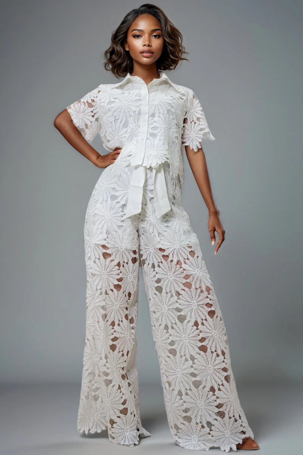 W5942 CROCHET PANT / TOP SET (BLUE, WHT)