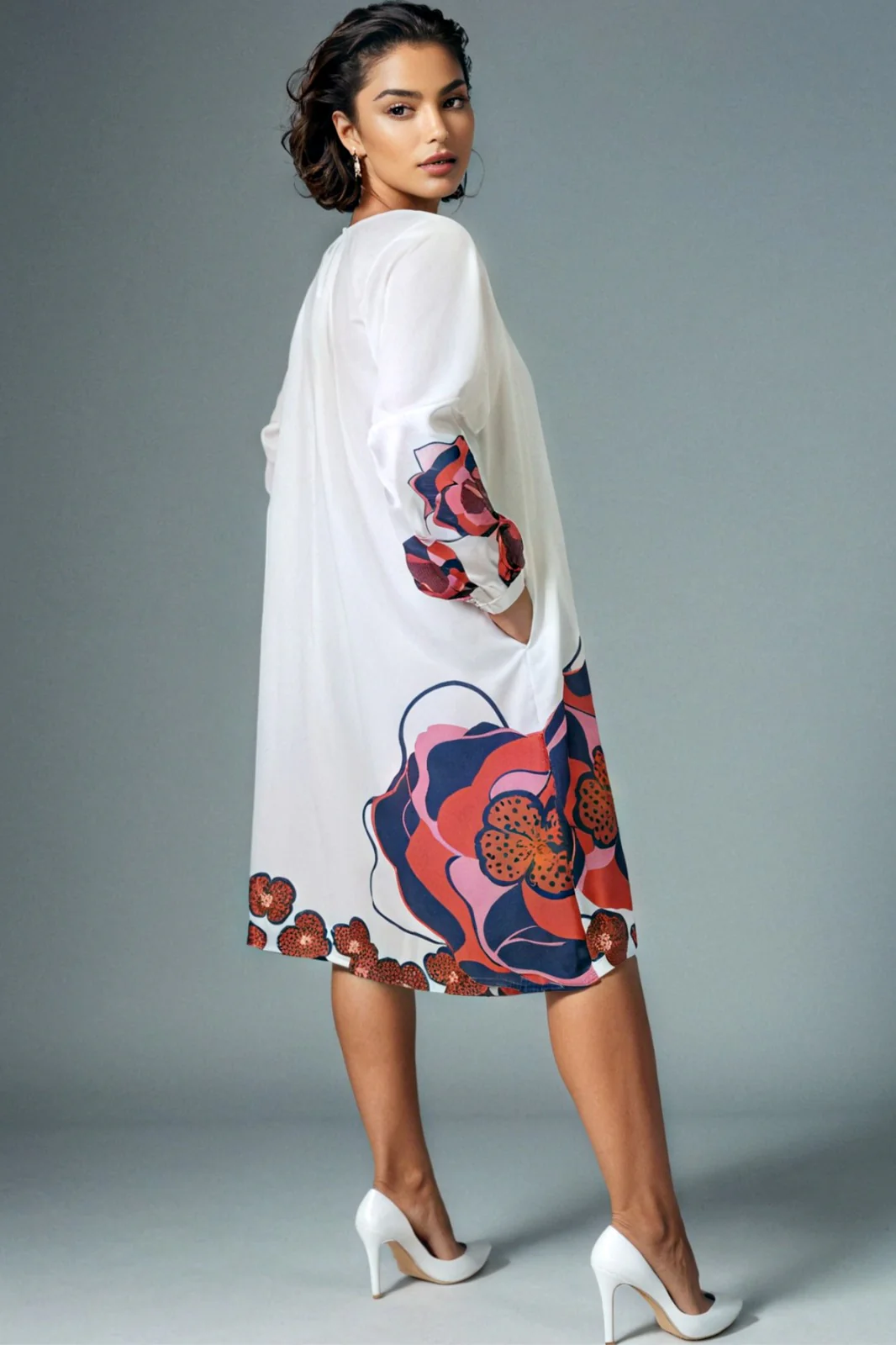 W59561 DRAWSTRING NECKLINE DRESS - Image 2