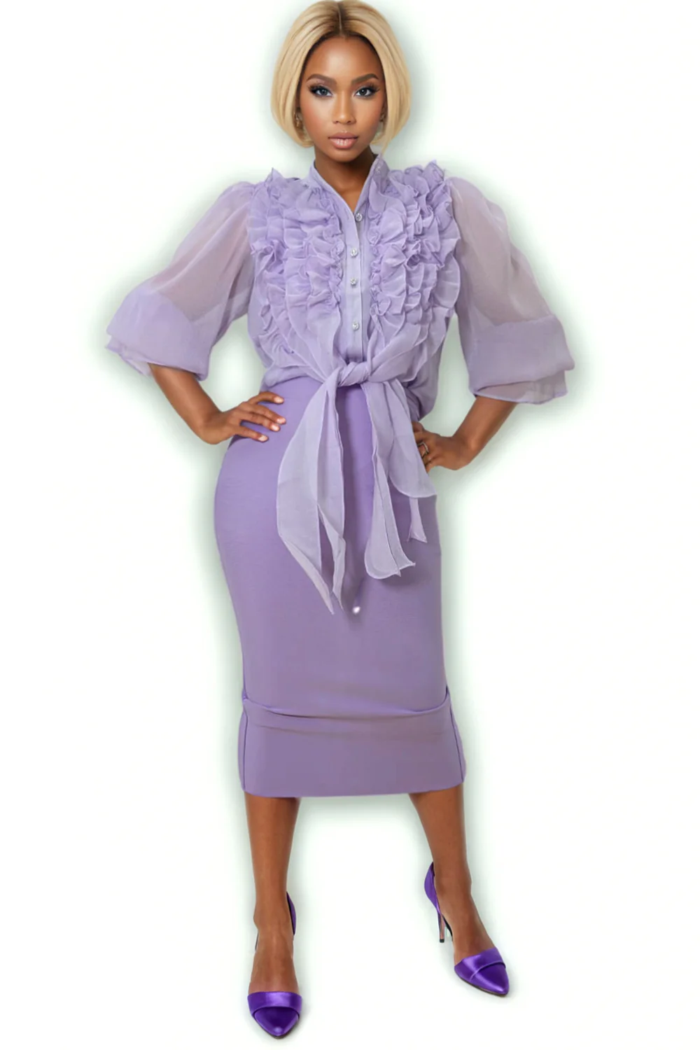 W5965 RUFFLE STRIP TOP (LILAC, WHT) - Image 2