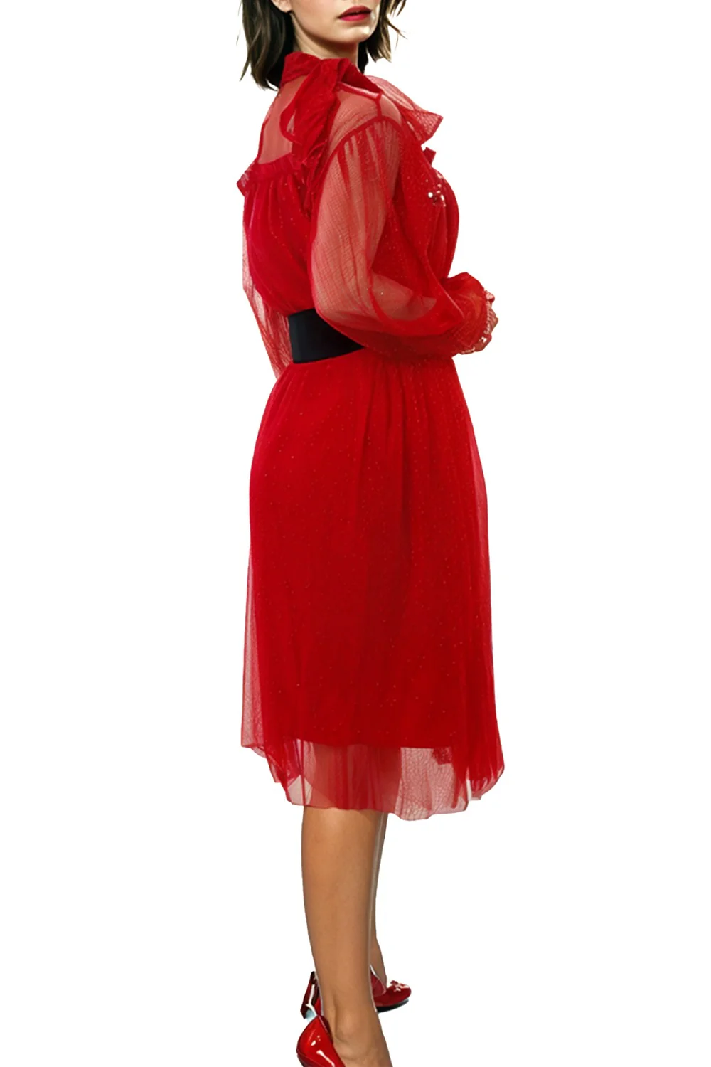 W760 SHEER LONG SLEEVE MIDI DRESS - Image 3