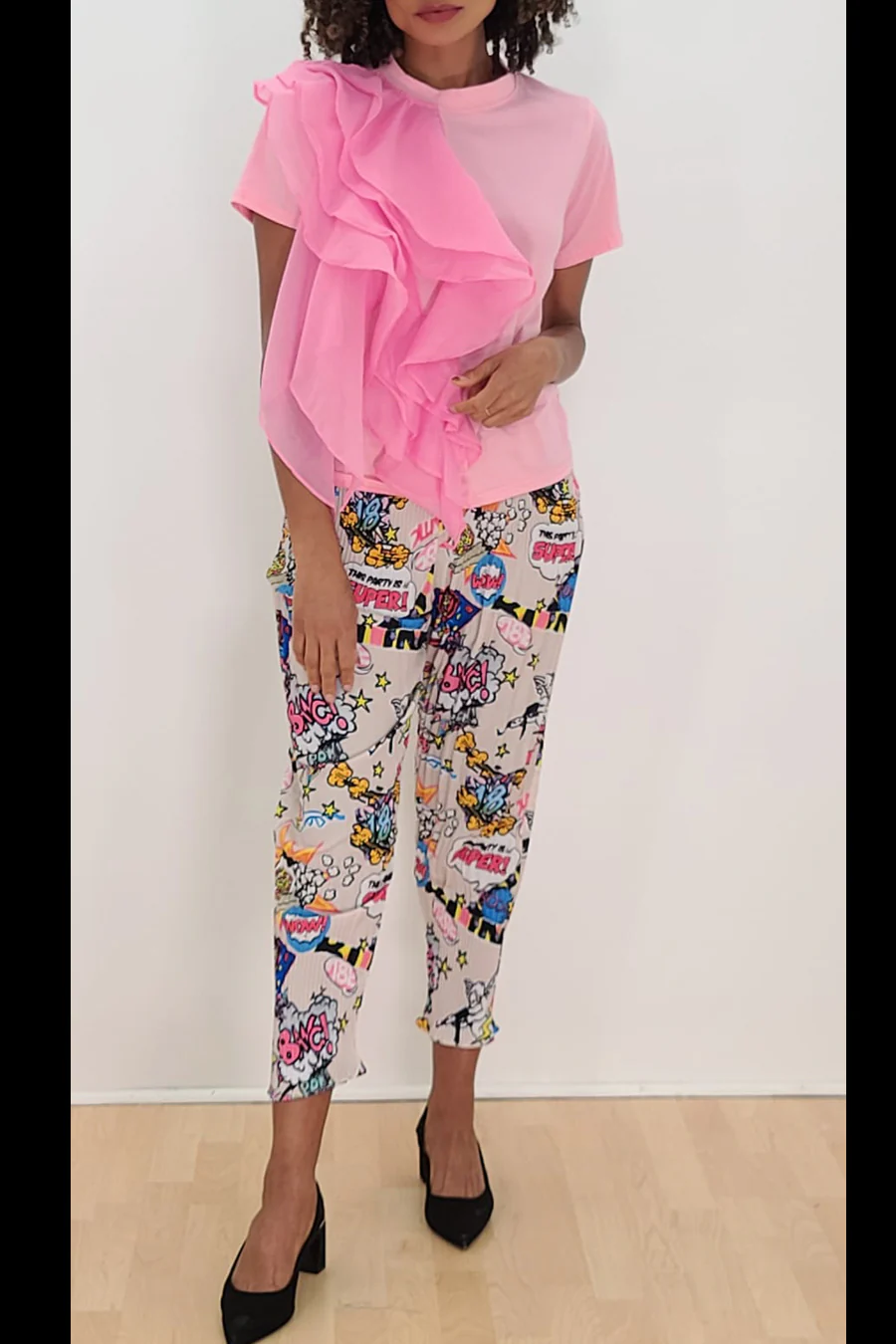 W8314 ONE SIDE RUFFLE TOP (PINK, LILAC, WHT) - Image 3