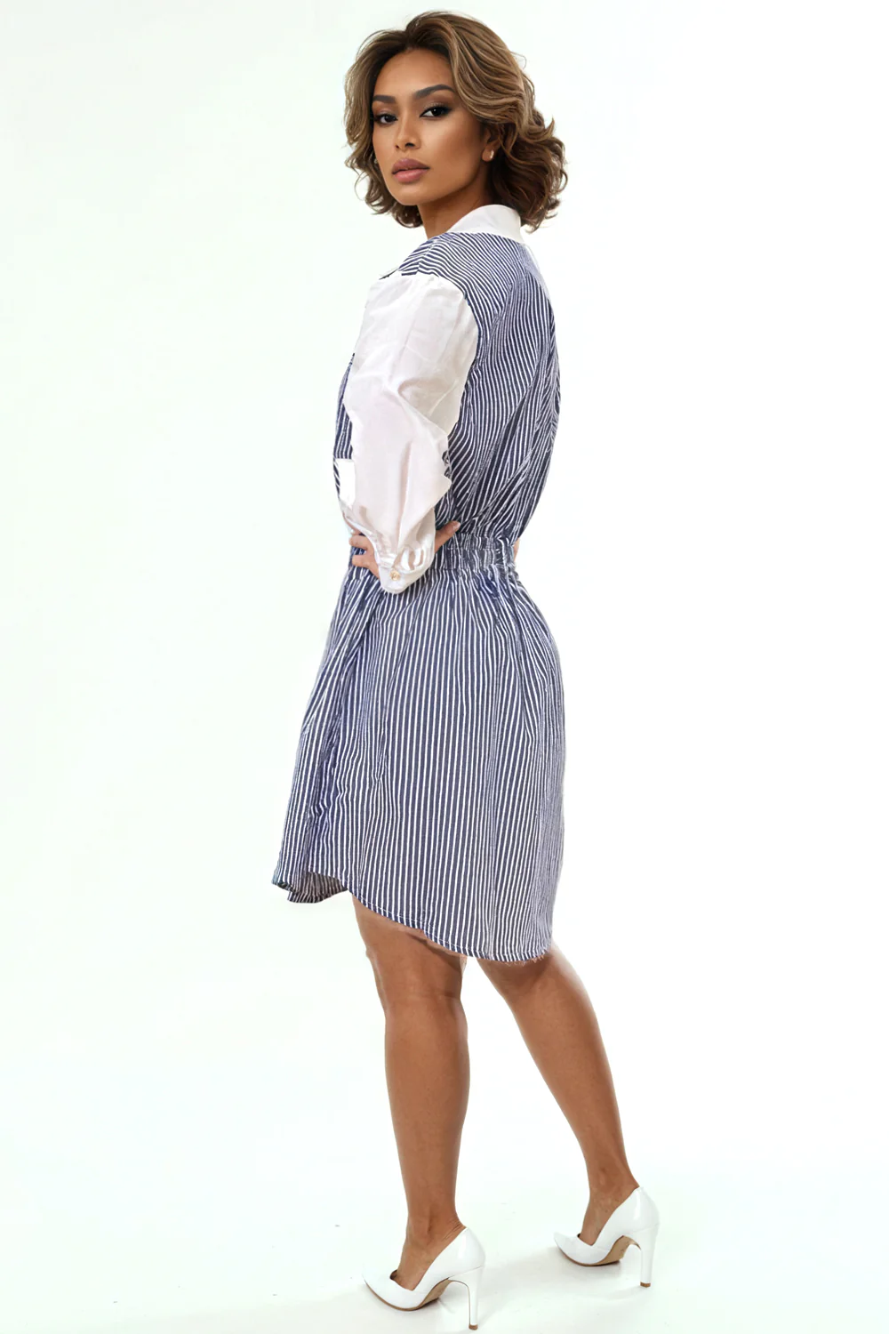 W8509 STRIPED BUTTON DOWN DRESS (S, M, L) - Image 2