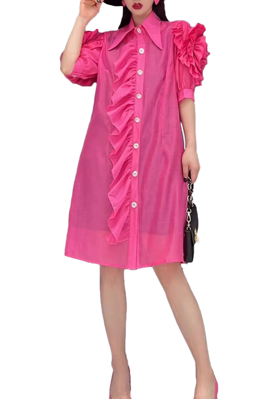 W8612 DRESS (PINK, WHT, GRN) - Image 2