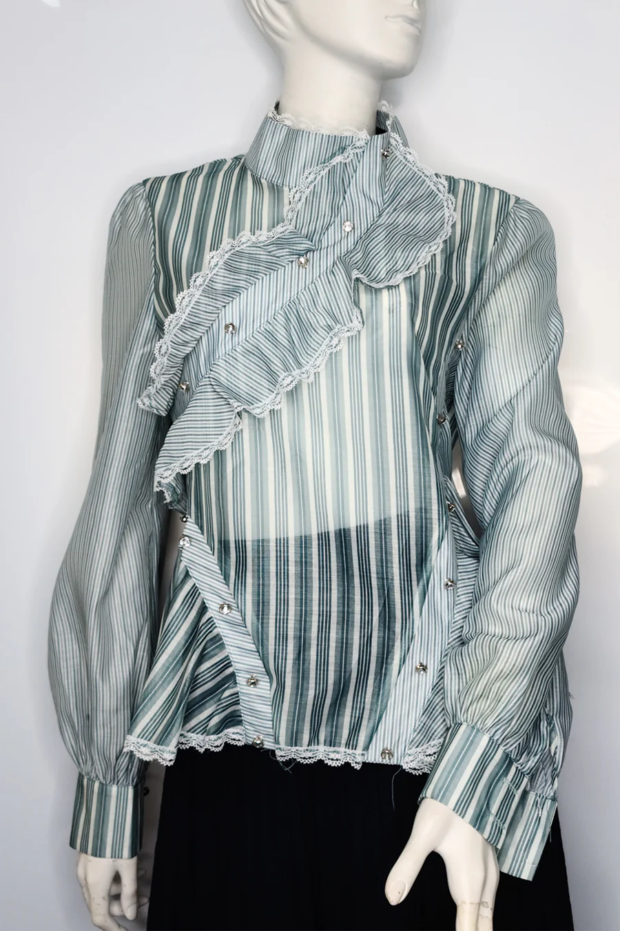 X7110 STRIPED RUFFLE TOP (GRN, BLK) - Image 3