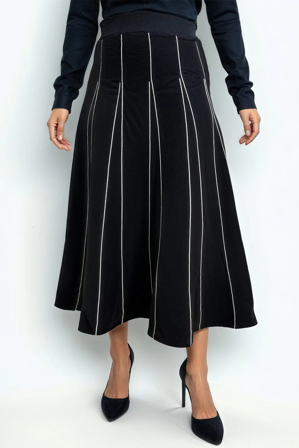 SK1067 STRIPED KNIT SKIRT (NAVY, BLK) - Image 3