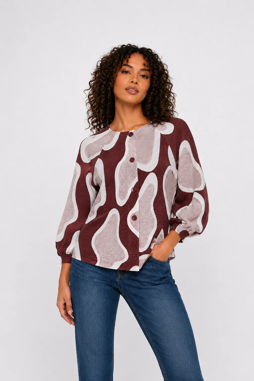 X7405 BUTTON DOWN CRINKLED TOP (BLK, BRN) - Image 2