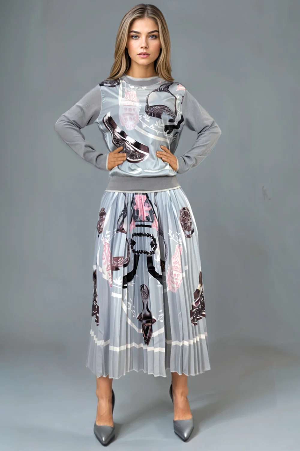 X7783 ELASTIC WAISTBAND MAXI PLEATED SKIRT - Image 3