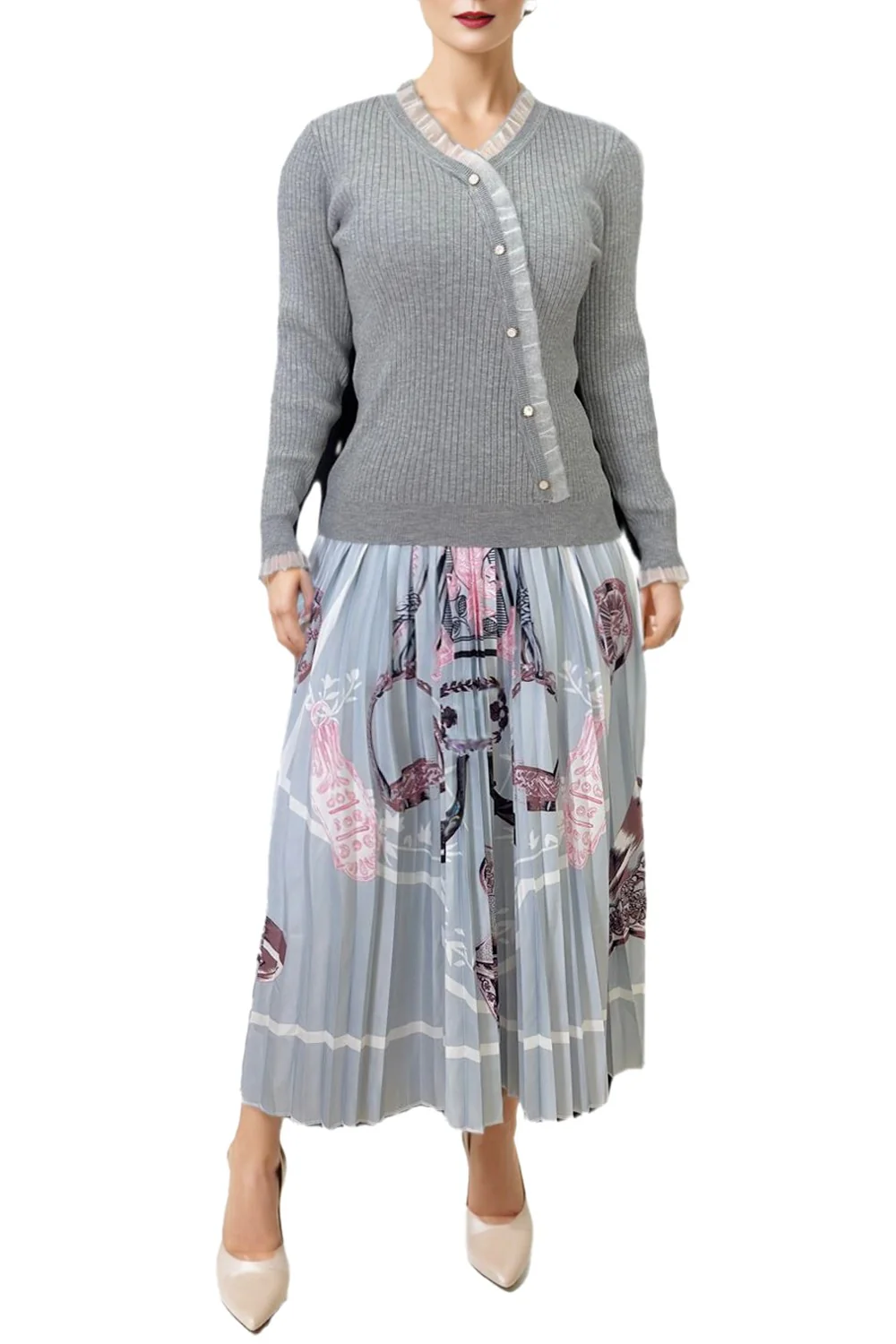 X7783 ELASTIC WAISTBAND MAXI PLEATED SKIRT - Image 4