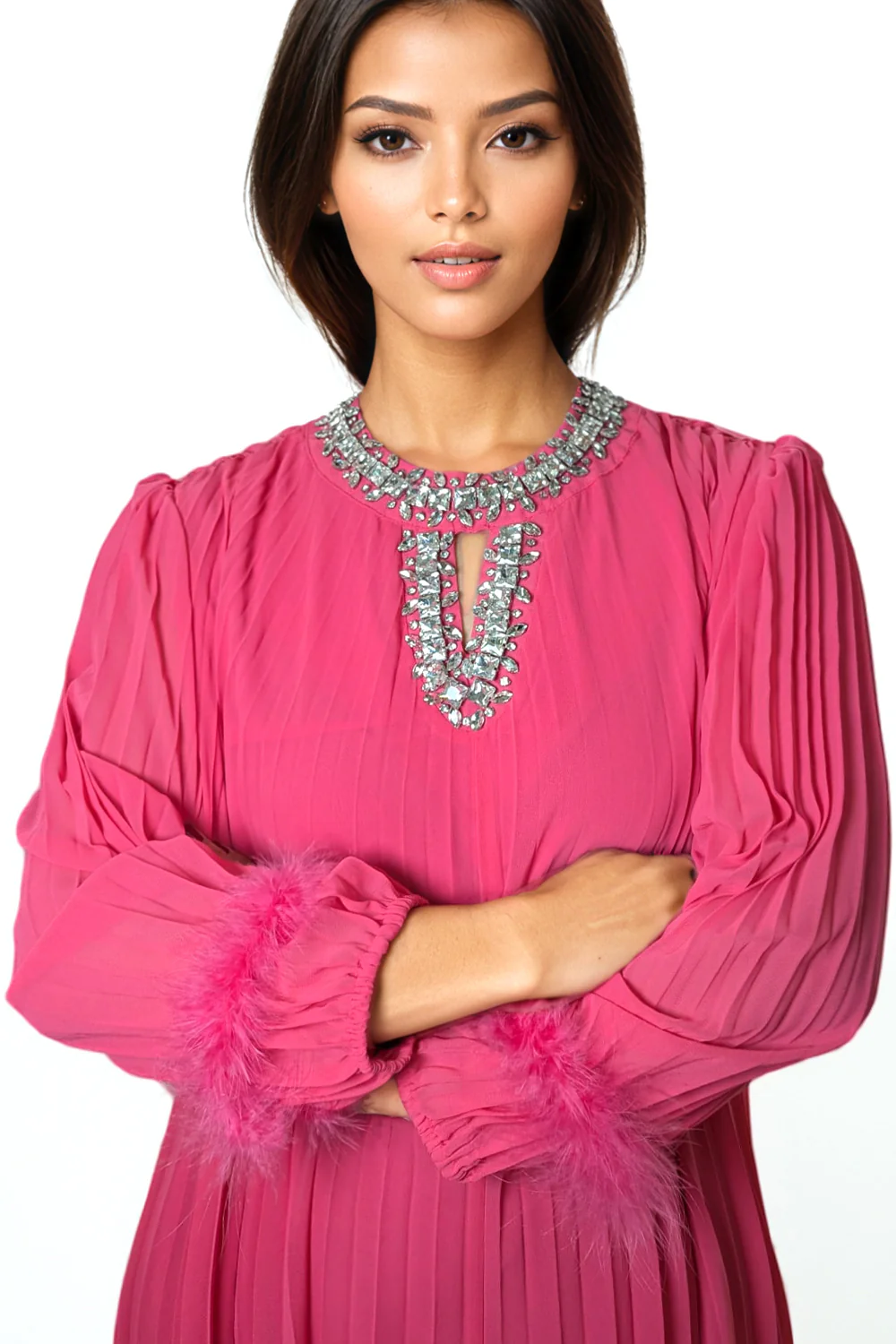 X7855 PLEATED RHINESTONE DRESS - Image 4