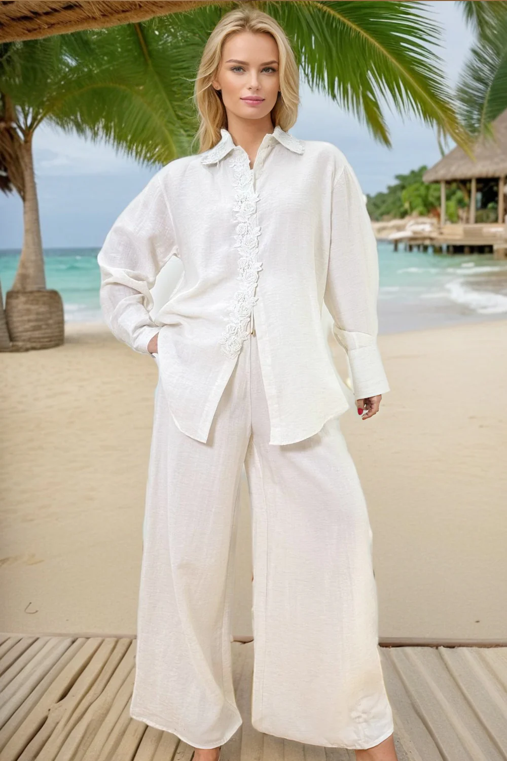 X7842 BEADED FLOWER PANT / TOP SET ( XL, XXL,ONLY) - Image 3