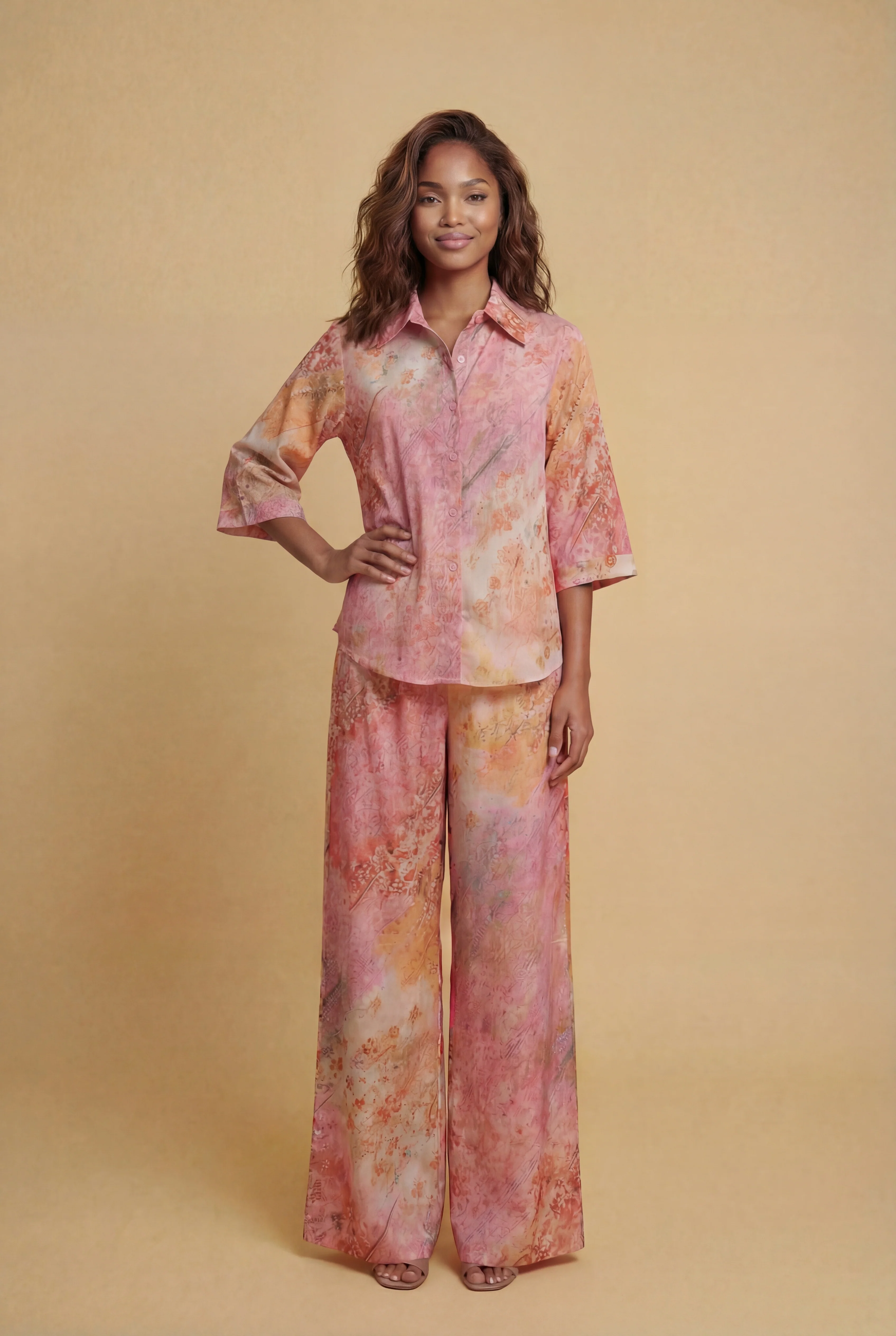 W5977AB SUNSET MARBLE PRINT PANT SET - Image 2
