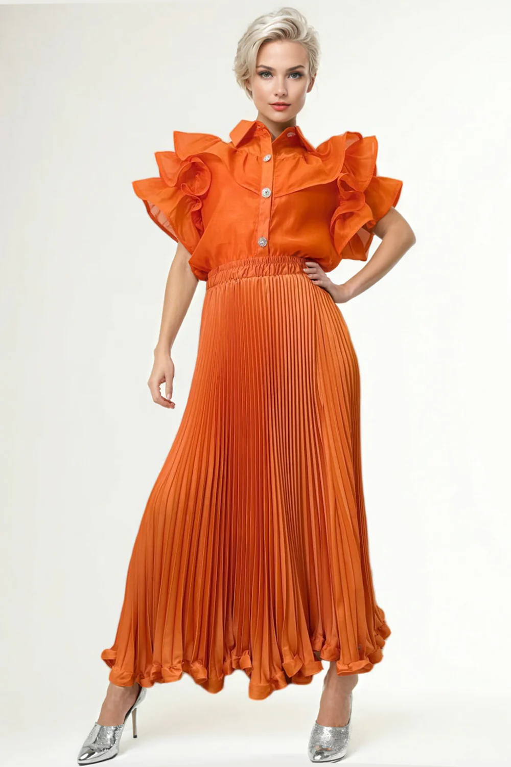 X7892 PLEATED SKIRT (PINK, ORANGE, WHT) - Image 2