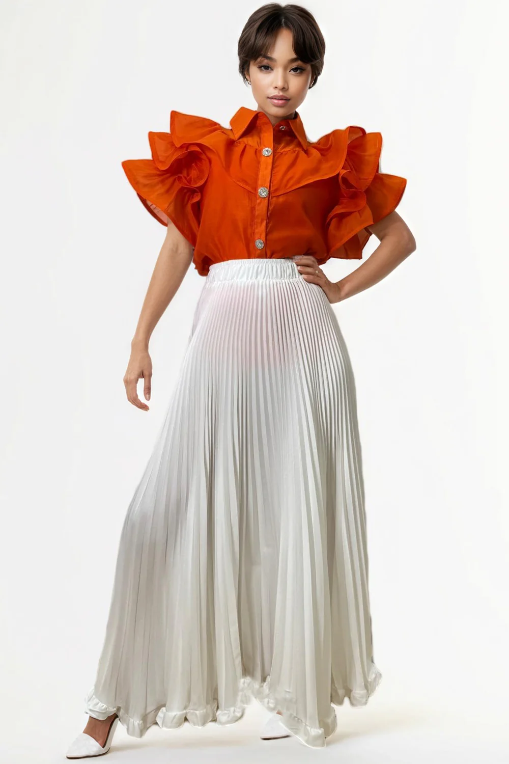 X7892 PLEATED SKIRT (PINK, ORANGE, WHT) - Image 3