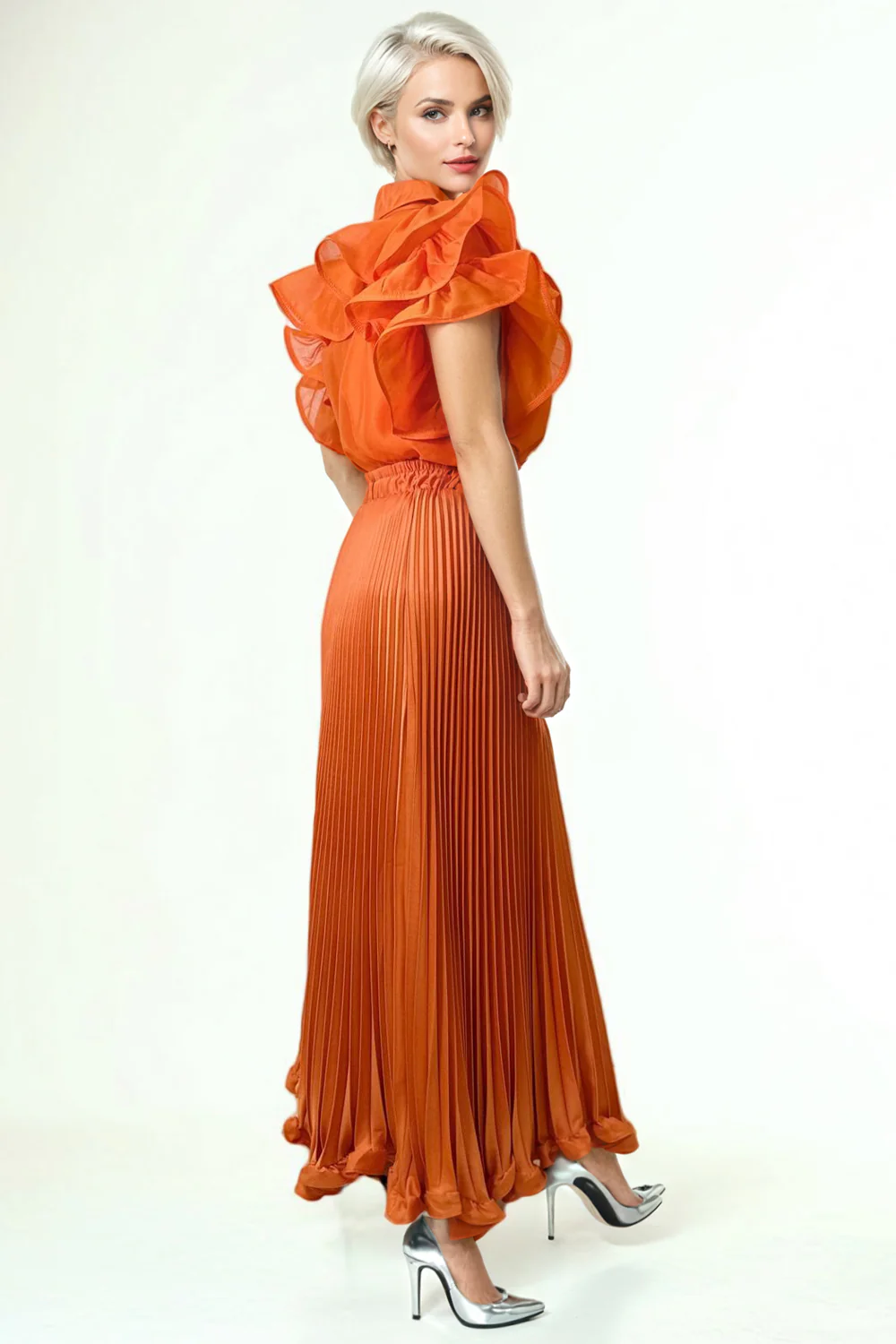 X7892 PLEATED SKIRT (PINK, ORANGE, WHT) - Image 4