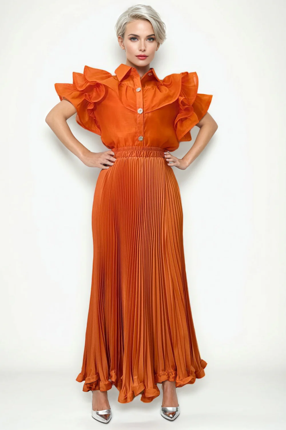 X7892 PLEATED SKIRT (PINK, ORANGE, WHT) - Image 5