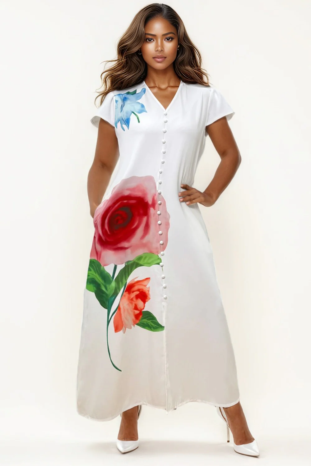 X7962 FLORAL CAP-SLEEVE DRESS