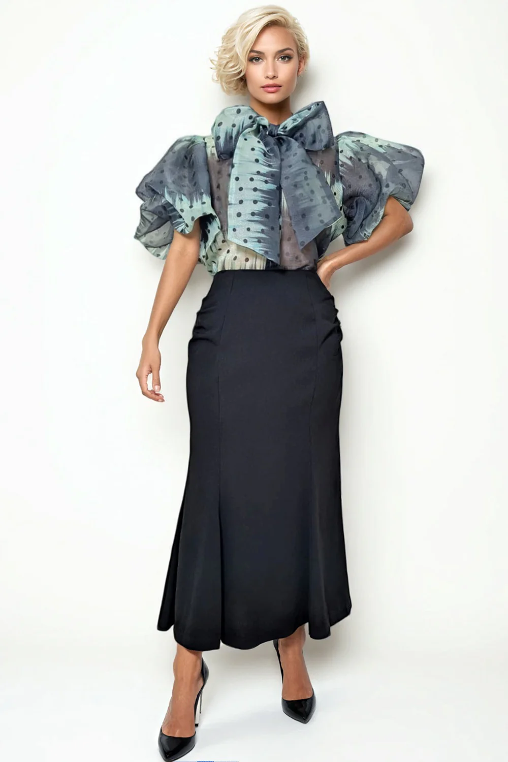 X7998 RUCHED MERMAID SKIRT (BLK, WHT, PINK) - Image 3