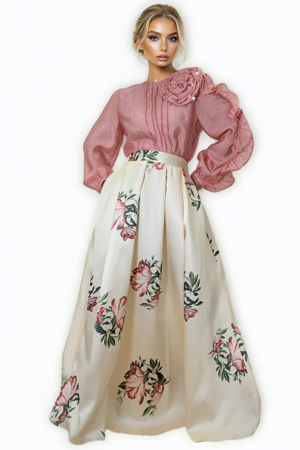 X8001 SUPER LONG PRINT SKIRT (BLK, BEIGE) - Image 2
