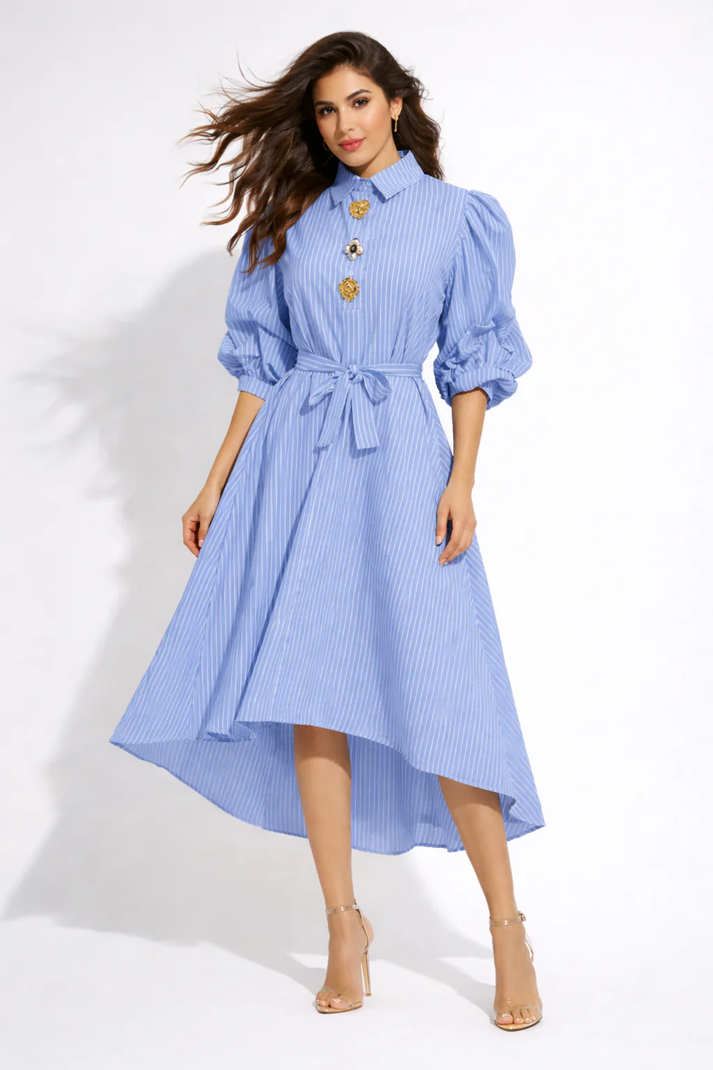 X80311 PINSTRIPE MIDI DRESS (YLW, BLU, GRN) - Image 2