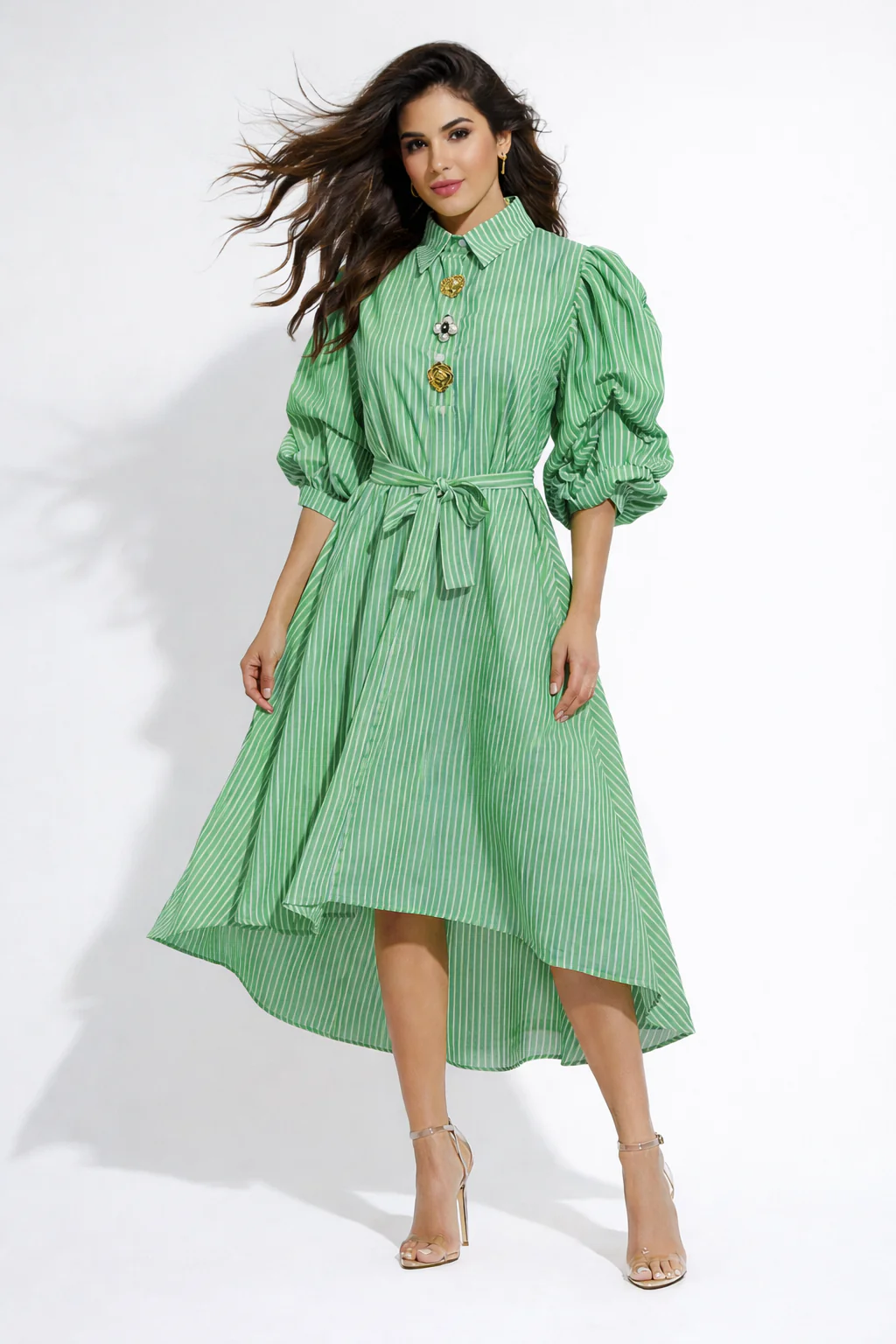 X80311 PINSTRIPE MIDI DRESS (YLW, BLU, GRN) - Image 3