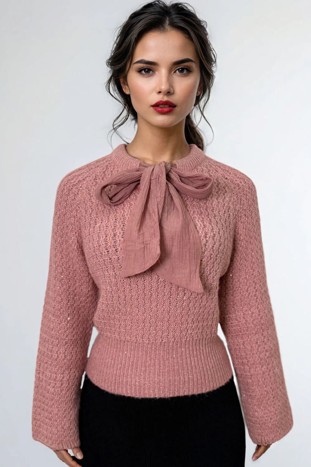 ZL001 DRAWSTRING NECK SWEATER (PINK, WHT, LAV) - Image 2