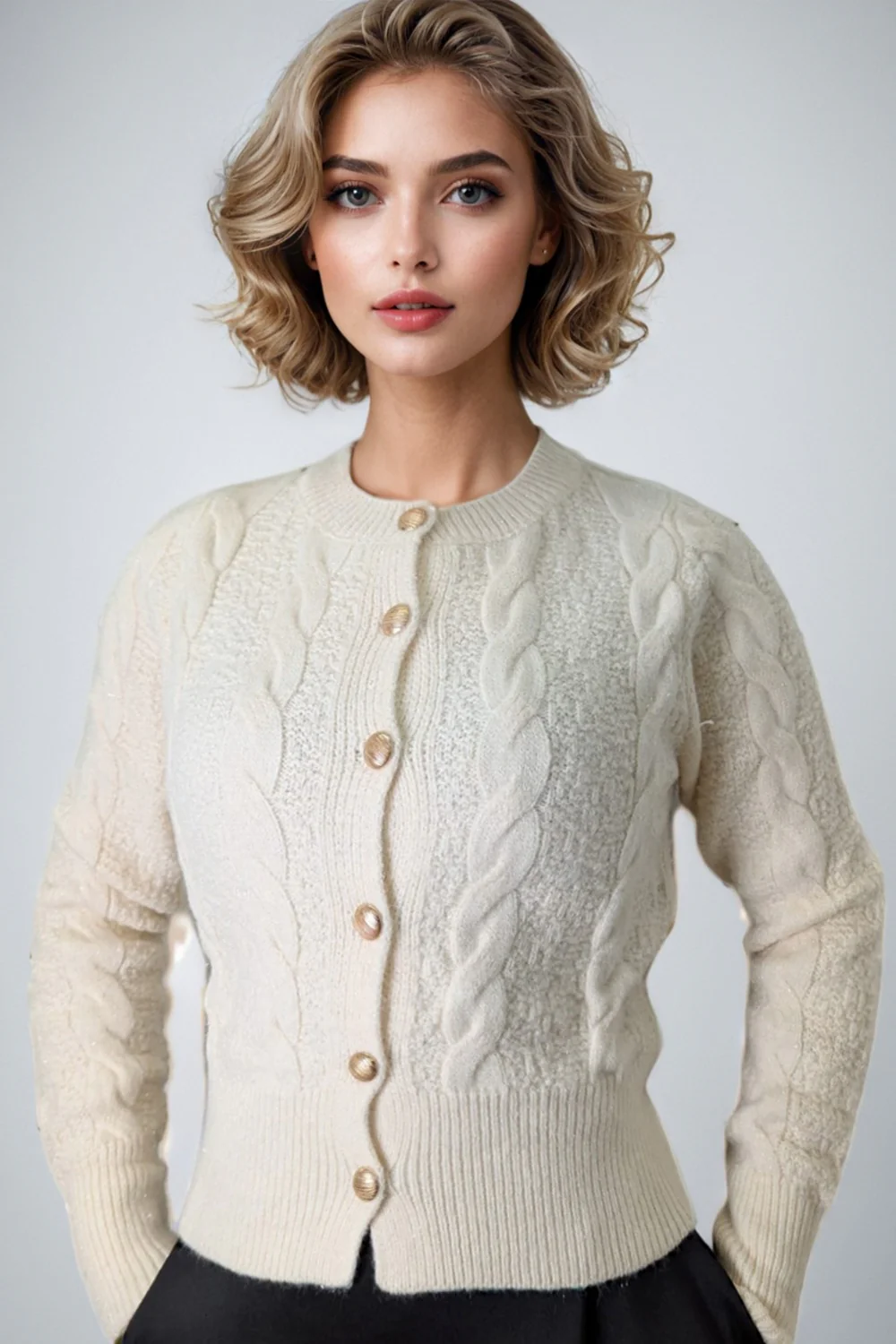 ZL005 ROUND NECK CARDIGAN SWEATER